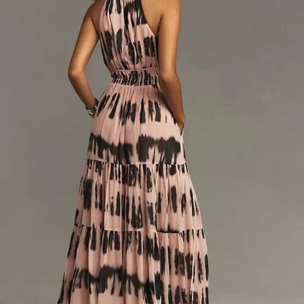 Anthropologie Elegant Pink and Black Halter style Maxi Dress - Picture 2 of 9